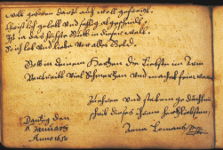 Eintrag von Georgs Frau am 6 Januar 1650